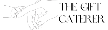 the gift caterer logo with a mum holding onto a newborn's finger